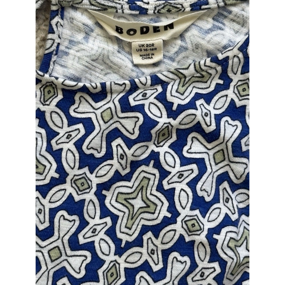 Boden Racer Neck Jersey Dress Size 16-18 Blue Heron Flora Tile Print Midi - Picture 4 of 9
